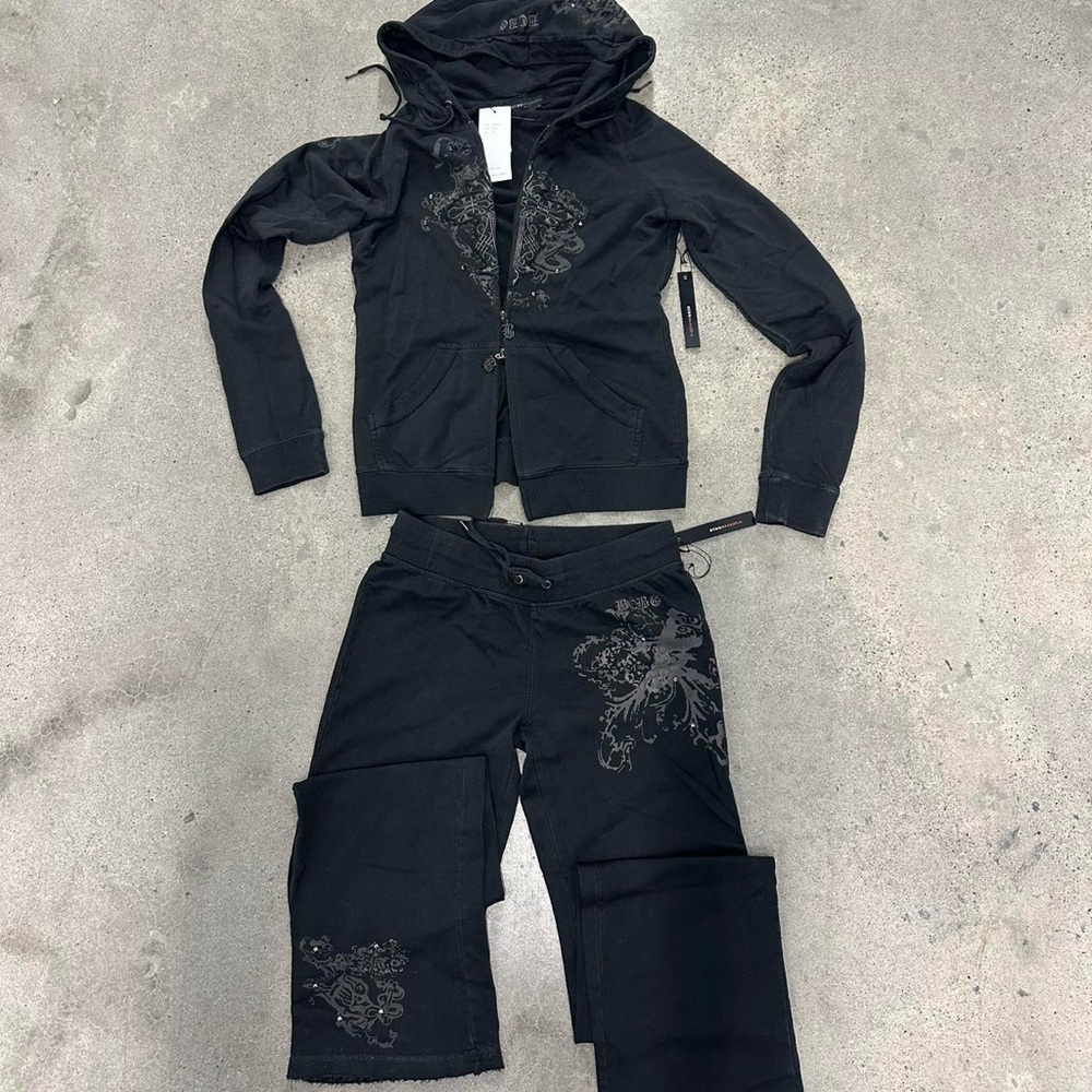 BCBGMaxAzria Black Hoodie with Embroidery